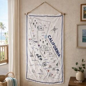Old Navy California Map Wall Art Hanging Lightweight Decor Blue‎ White State